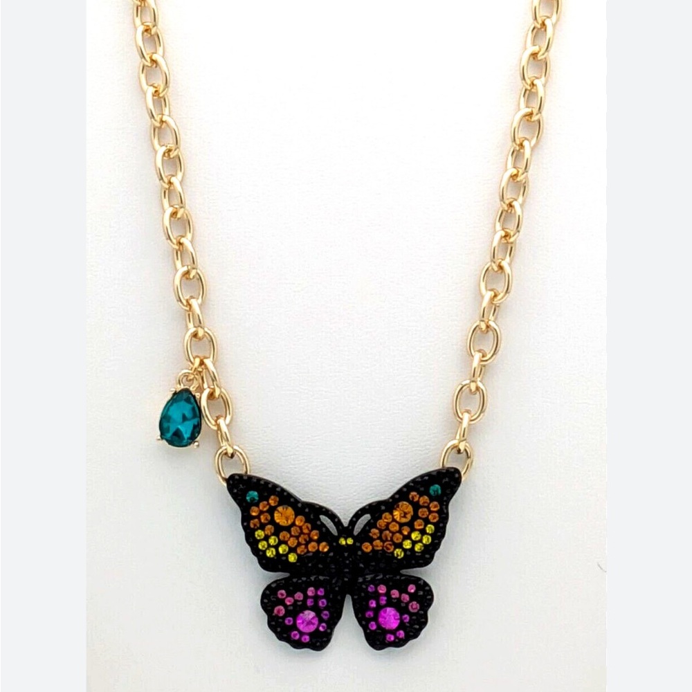 NWT Betsey Johnson Crystal Butterfly Statement Necklace